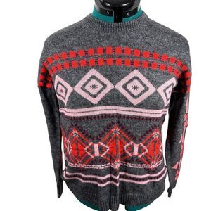 J. Crew pink and grey fair isle sweater- size M